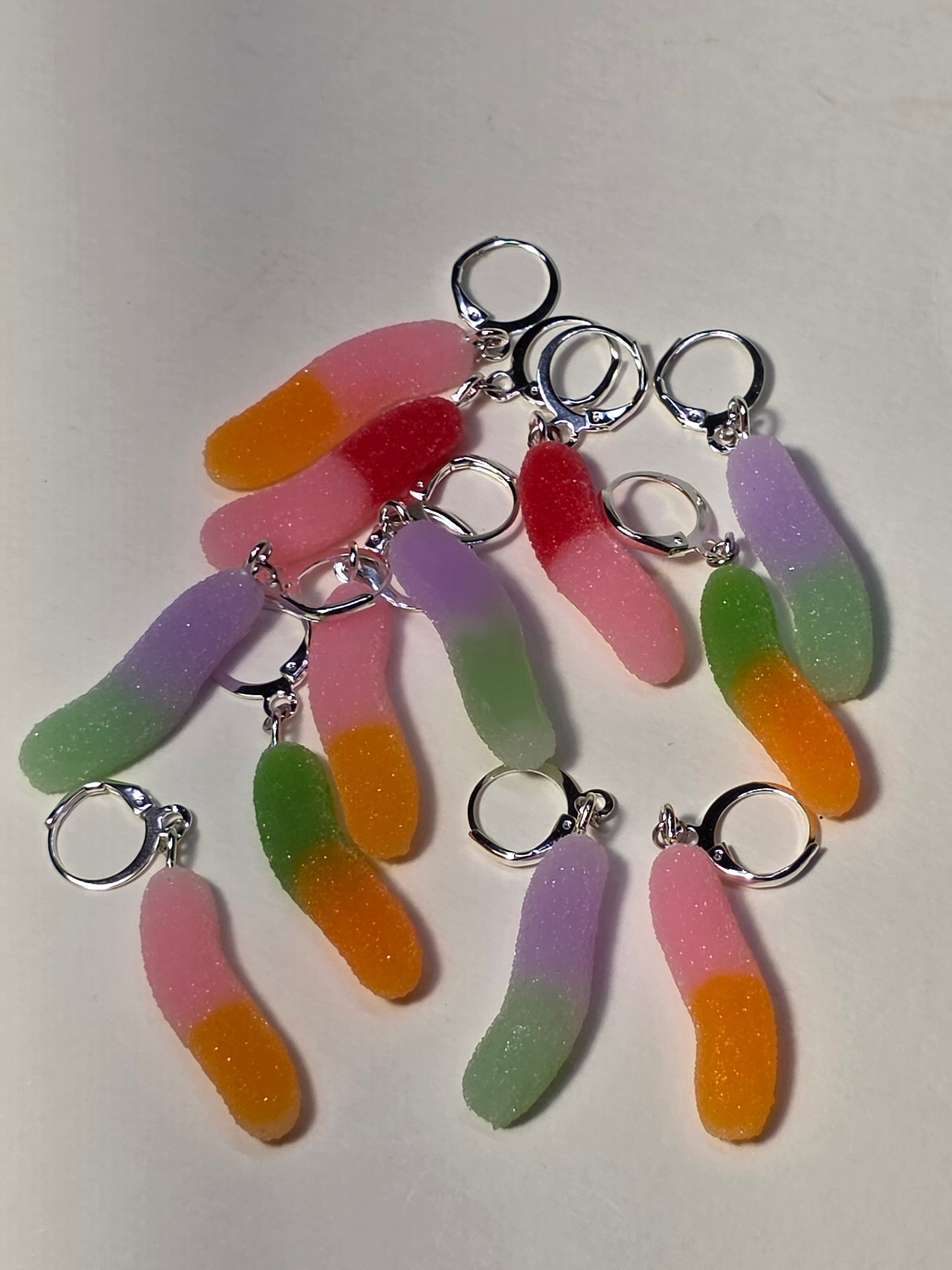 Purple & Green Gummy Worm on Stainless Steel Earring
