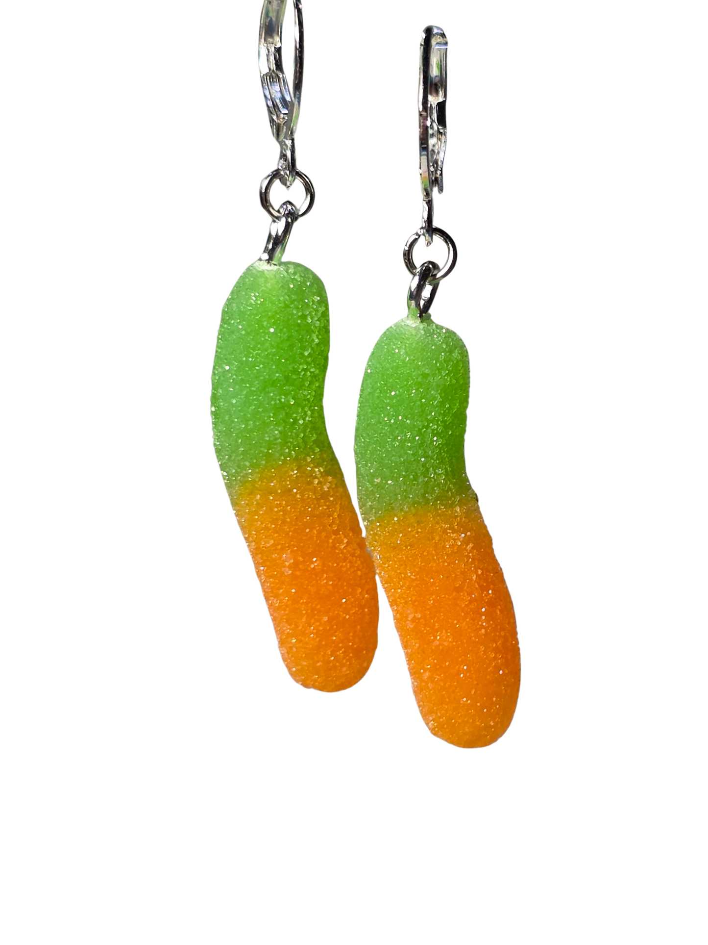 Green & Orange Gummy Worm on Stainless Steel Earring