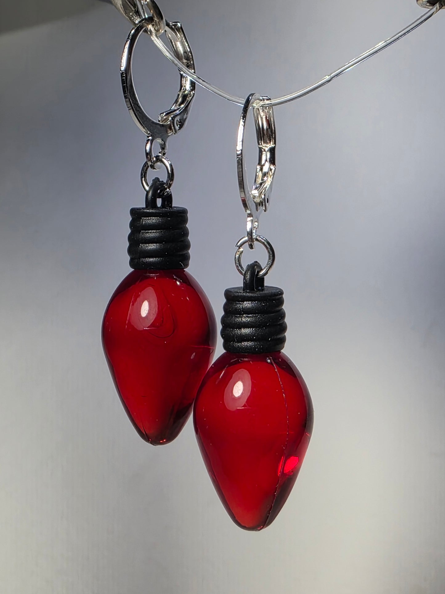 Red Christmas Light on Stainless Steal Earrings