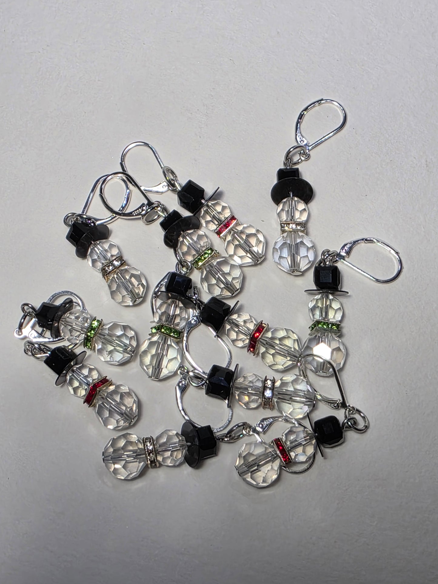 Clear Gem Snowman on Sterling Silver Earrings