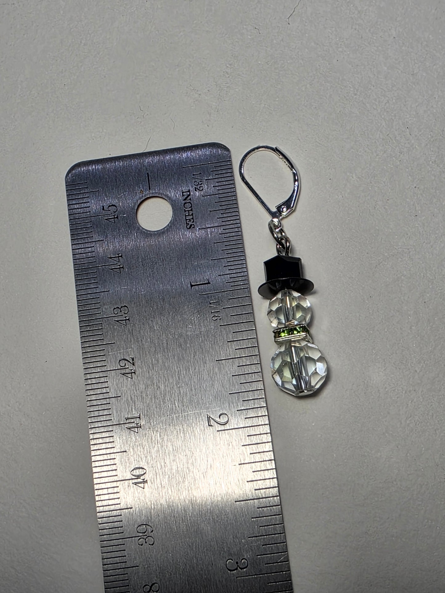 Green Gem Snowman on Sterling Silver Earrings