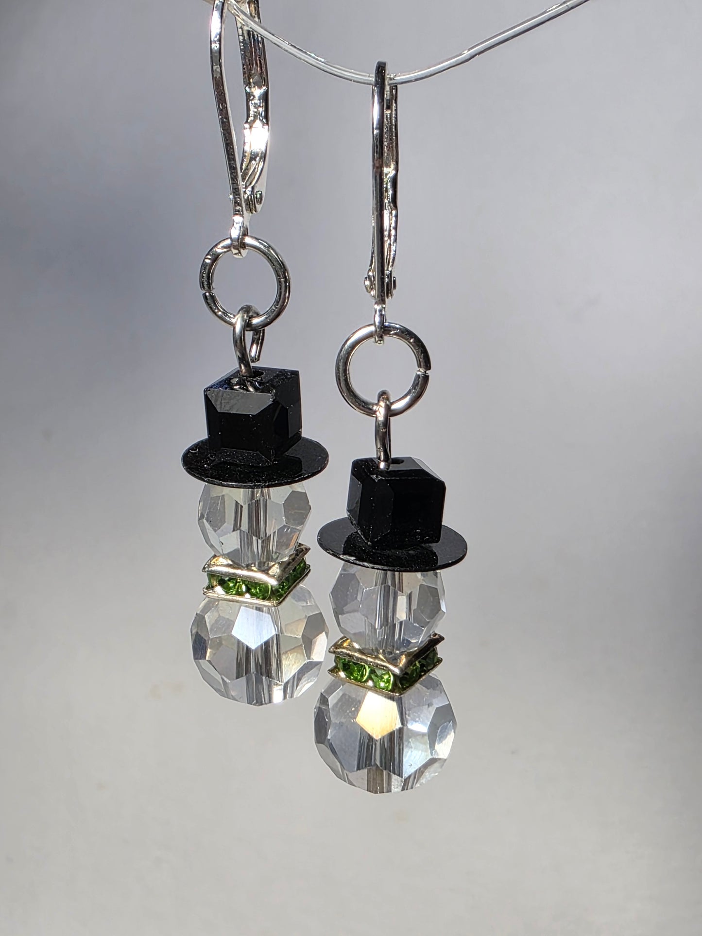 Green Gem Snowman on Sterling Silver Earrings