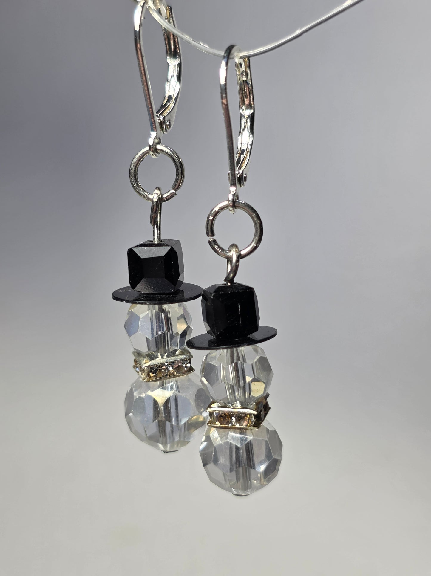 Clear Gem Snowman on Sterling Silver Earrings