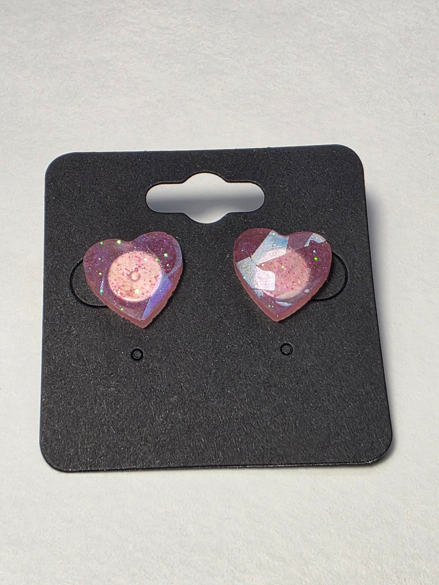Pink Sparkly Hearts on Sterling Silver Plated Studs