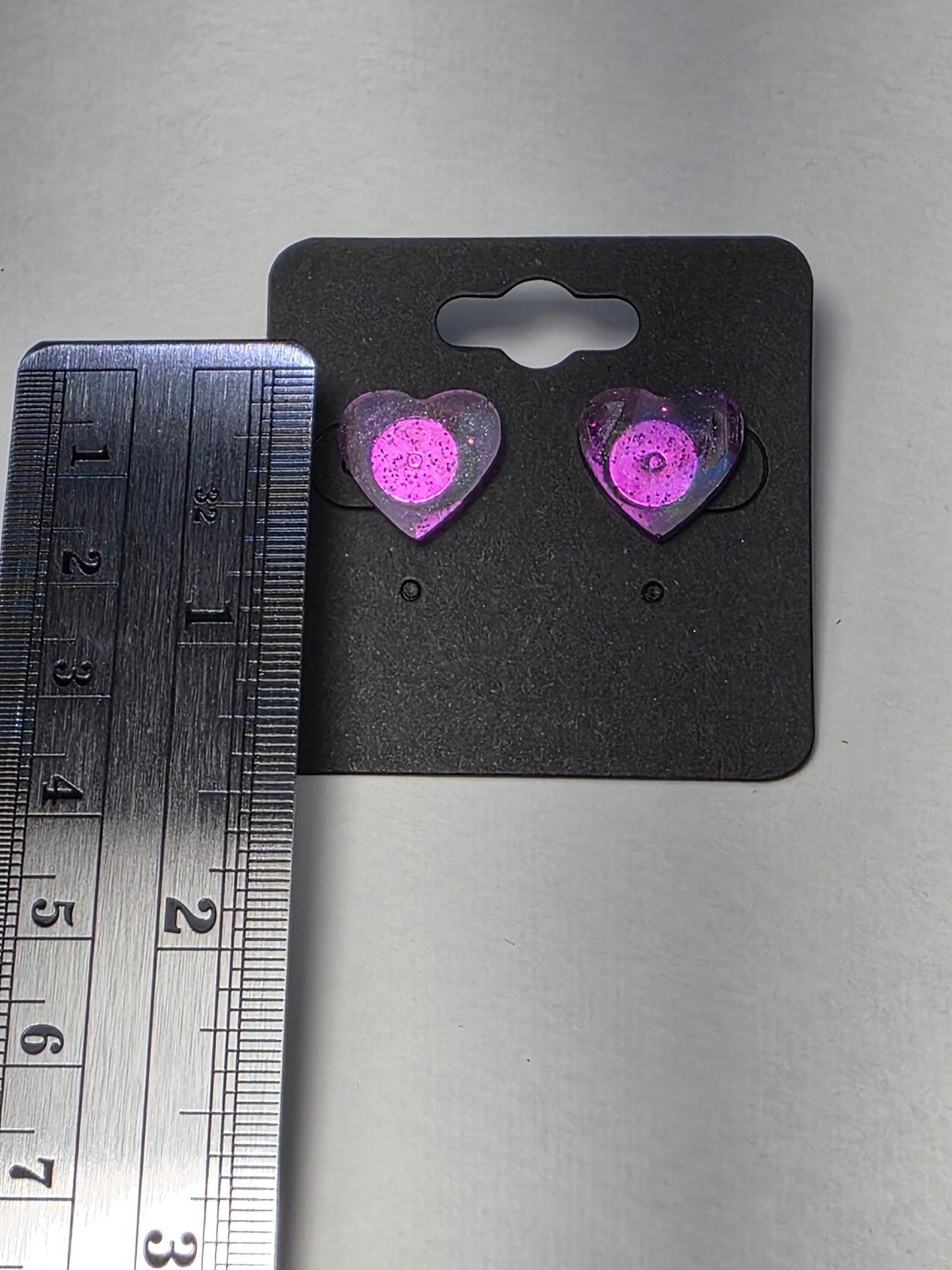 Purple Sparkly Hearts on Sterling Silver Plated Studs
