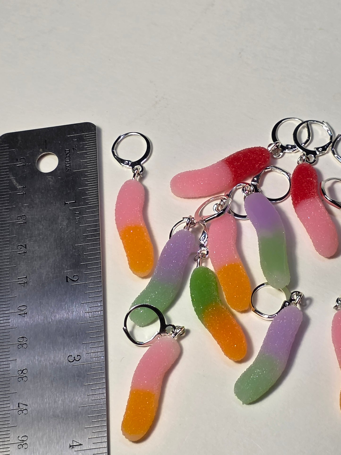 Purple & Green Gummy Worm on Stainless Steel Earring