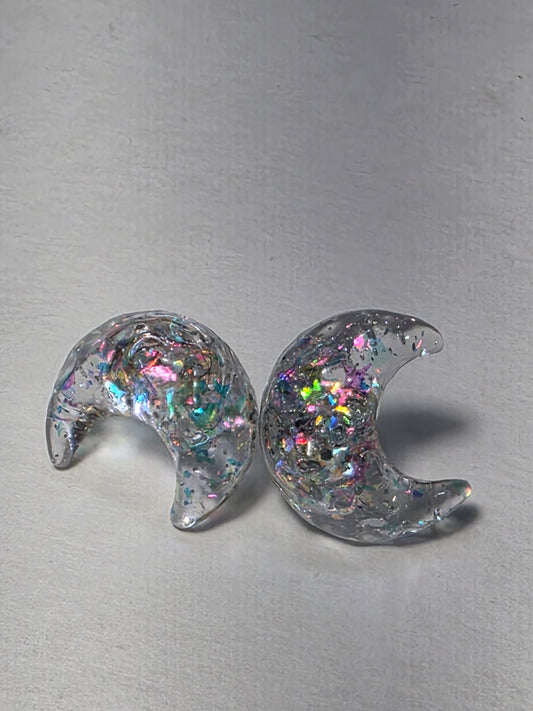 Iridescent Moon on Sterling Silver Plated Stud