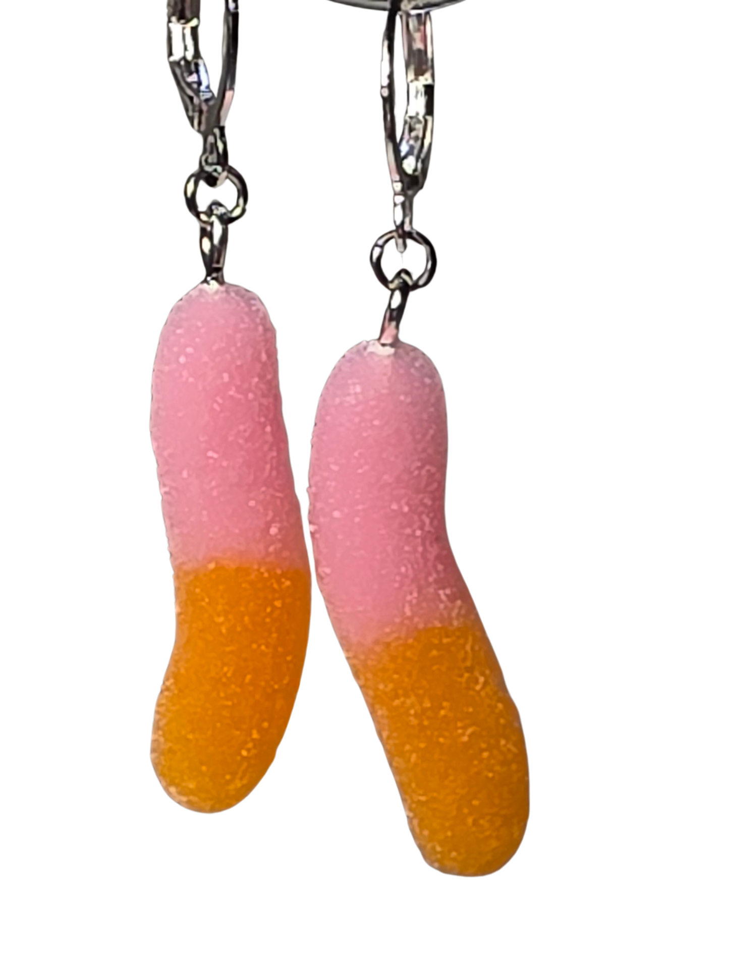 Pink & Orange Gummy Worm on Stainless Steel Earring