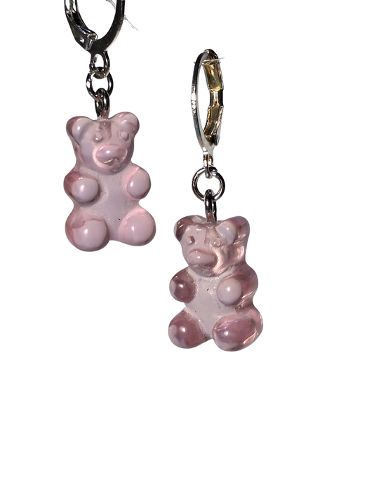 Pink Gummy Bear on Stainless Steel Earring