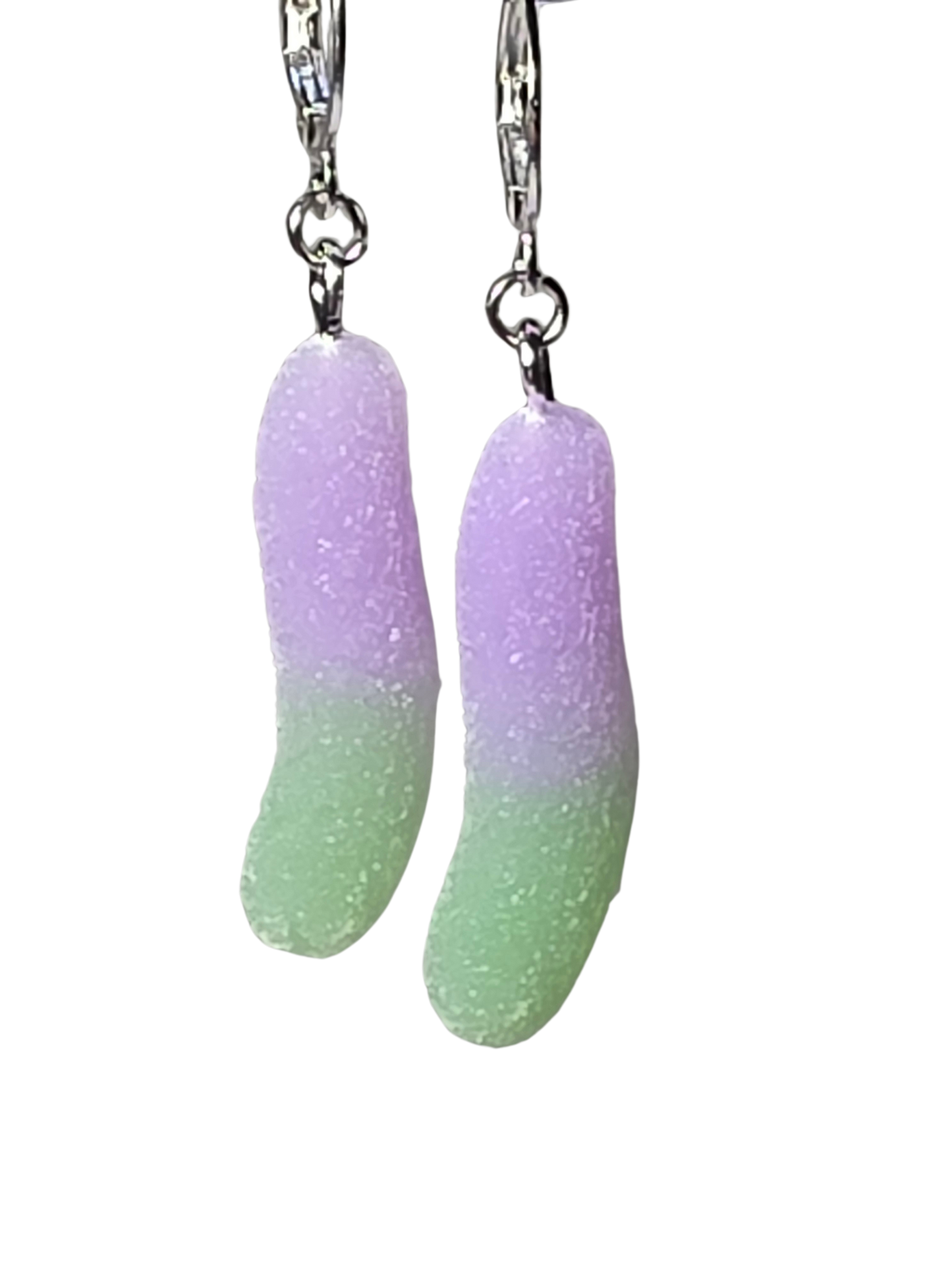 Purple & Green Gummy Worm on Stainless Steel Earring
