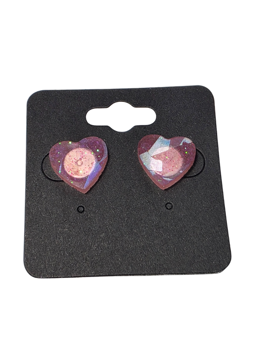 Pink Sparkly Hearts on Sterling Silver Plated Studs