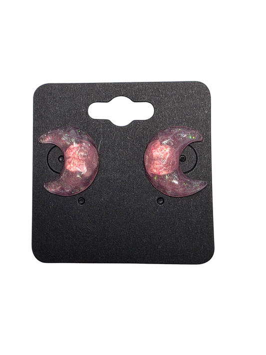 Pink Shimmery Moons on Sterling Silver Plated Studs