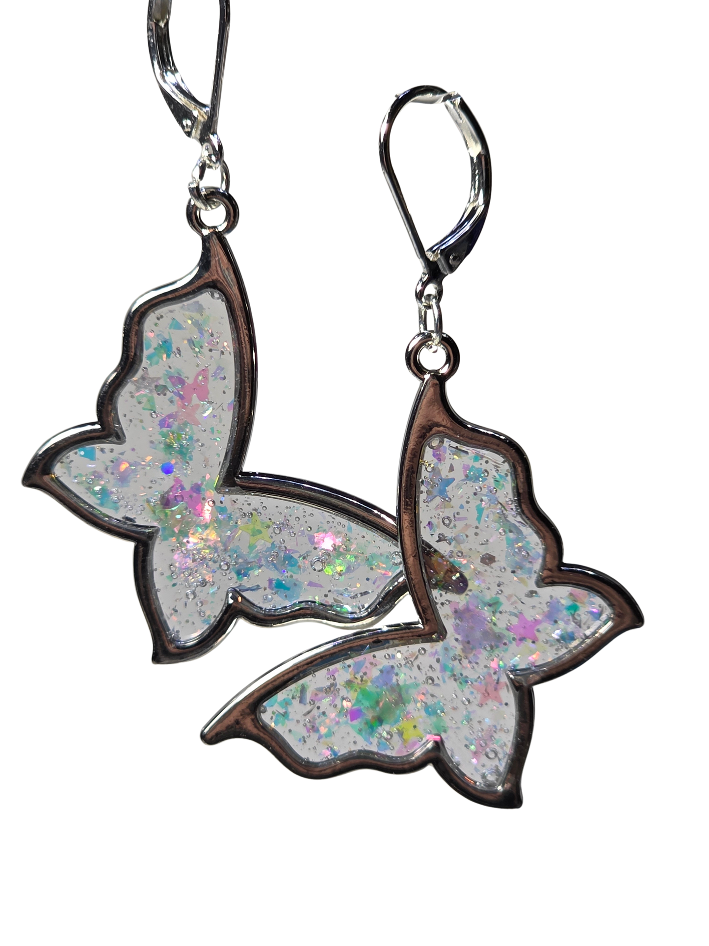 Iridescent Butterflies on Sterling Silver Earrings