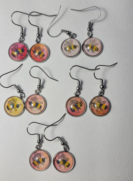 Hand painted bee earrings