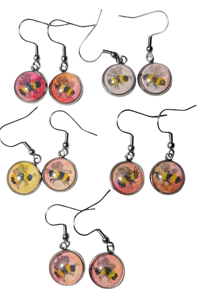 Hand painted bee earrings